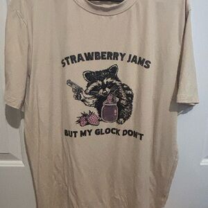 Tan Graphic T-Shirt with Raccoon Print